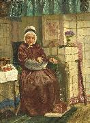 August Allebe Old woman by a hearth France oil painting artist